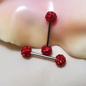 PAIR Red Ferido ball ends nipple bars 14G disco externally threaded stainess